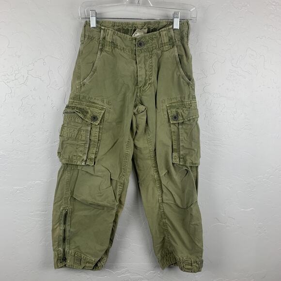 Abercrombie Cargo Pants Boys Small Olive Green Multi Pocket Zip Cuff Elastic - Picture 1 of 8